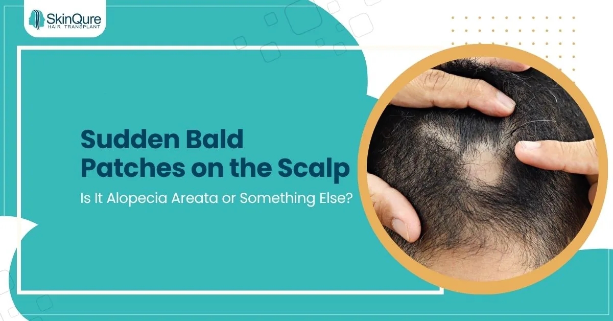 Dermatological examination of sudden bald patches on the scalp to assess possible alopecia areata